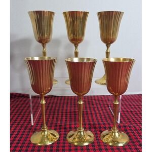 RIH Solid Brass Wine Goblets/Chalice Ribbed Barware Set of 6 Made in India